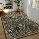 3x5 Black Brown Boho Floral Washable Rug,Soft Lightweight Low Pile Non-Shedding Carpet,Machine Washable Stain Resistant & Non-Slip for Entryway,Girls Bedroom,Kids Room,Living Room