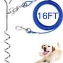 EvilplanDog Tie Out Cable and Stake, 16ft Outside Dog Leash&Chain for Camping and Yard, 16'' Heavy Duty Anti Rust Spiral Stake for Medium-Large Dogs Up to 125 lbs