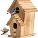 Bird Houses for Outside, Wooden Outdoor 2 Hole Bird House, Can Accommodate 2 Bird Families Suitable for Bluebird,Finch,Cardinals, Garden Hanging Birdhouse No Assembly Required