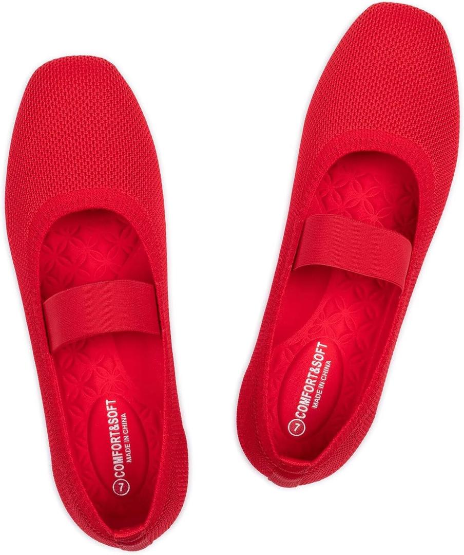 Frank Mully Women's Ballet Flats Slip on Casual Knitted Fabric Shoes Square-Toe Flats with Elastic Straps for Women 7.5