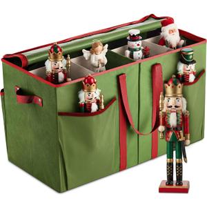ZOBER Nutcracker Storage Containers - Ornament Christmas Figurine Storage Box - Christmas Village Containers Fits Up to 8 15-Inch Figurines & Xmas Decorations Accessories - Green