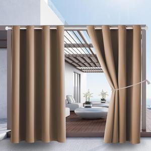 Waterproof Outdoor Curtain W52 x L84 - Grommet Top Sunlight Blocking Window Treatment Drapes Blackout Curtains for Home Bedroom Living Room Outdoor Patio Porch Pergola (Camel Brown, 2 Panels)