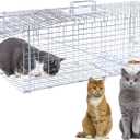 32" Humane Animal Trap, Live Animal Trap Cage for Stray Cats, Raccoons, Squirrels, Rabbits, Moles, Groundhogs, Armadillos up to 16.5 lbs, Galvanized Rustproof Live Animal Cage Trap