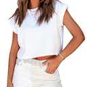 Tankaneo Womens Short Sleeve Cropped T-Shirts Summer Rolled Dolman Sleeve Crop Tops Casual Round Neck Solid Short Basic Tees Size M