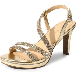 DREAM PAIRS Women's Platform Strappy Heels High Heeled Sandals Open Toe Comfortable Dressy Shoes with Adjustable Ankle Strap (6.5, Gold)