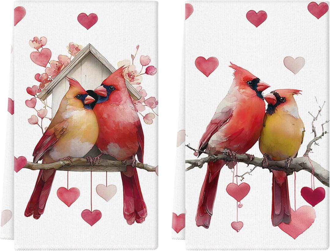 Valentines Day Kitchen Towels 18x26 Inch Red Cardinal Kitchen Dish Towels Hand Towels Seasonal Holiday Anniversary Indoor Home Bathroom Decoration Set of 2