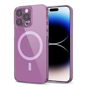 Svanove for iPhone 14 Pro Case Clear Compatible with Magsafe Silicone, Transparent Thin Magnetic Mag Safe Case Cute, Girly Aesthetic Trendy Slim Hard Rubber Camera Cover Protection, Deep Purple