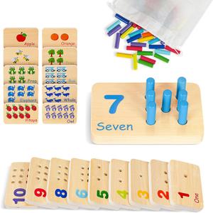 TOOKYLAND Peg Board Toddler Toys, Counting Wooden Toys with 55 Pegs, Wooden Math Manipulatives,Montessori Math and Numbers for Kids & Kindergarten Learning Activities