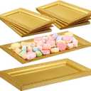 Maxcheck 24 Pcs Gold Plastic Serving Tray Platter Set 14 x 7.5 Inches Gold Lace Rim Serving Trays for Food Dessert Fruit Cupcake Weddings Table Parties Display