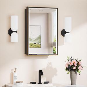 TokeShimi 16 x 24 Beveled Mirrored Medicine Cabinet Recessed, Bathroom Mirror with Storage Adjustable, Aluminum Frame Metal Oil Rubbed Bronze Medicine Cabinet with Mirror