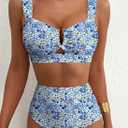 Herseas Women's 2 Piece U Wire Cutout Bikini Sets Floral Print High Waisted Swimsuit 2026 Summer Beach Swim Bathing Suit, Medium
