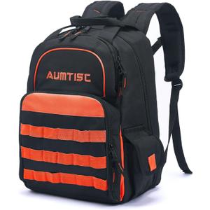 AUMTISC Tool Bag Backpack for Men, Heavy-Duty Tools Storage Organizer Work Bags Backpack for Construction Jobsite, Electrician, Industrial, Repairman, and HVAC Techs, Orange