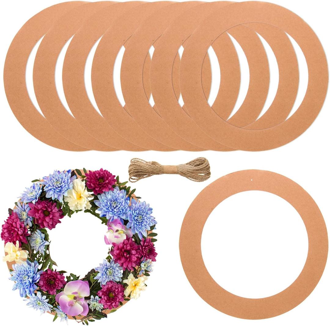 MixTeach 40 Pieces Large Hanging Round Wreaths 14Inch Round Cardboard Wreath Paper Rings Circle Hanging Ornaments Decorations with Hole Twine for Wedding Festival Christmas Valentines Day Decor