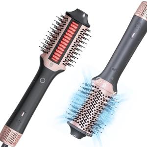 2-in-1 Blow Dryer Brush & Hair Straightener, Ionic & Ceramic Thermal Brush with Adjustable Heat & Cool Shot, 110000 RPM Motor High-Speed Motor for Frizz-Free, Smooth & Voluminous Hair, Gray with Comb