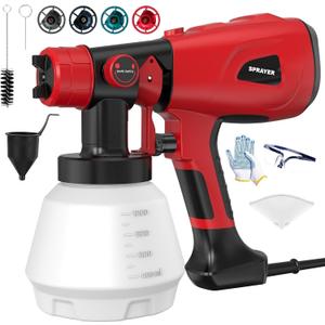 1000W High Power Paint Sprayer, Electric HVLP Spray Paint Gun with Adjustable Width Knob, 4 Nozzles & 3 Patterns, Easy to Clean for Furniture, Home Interior, House Painting (Red)