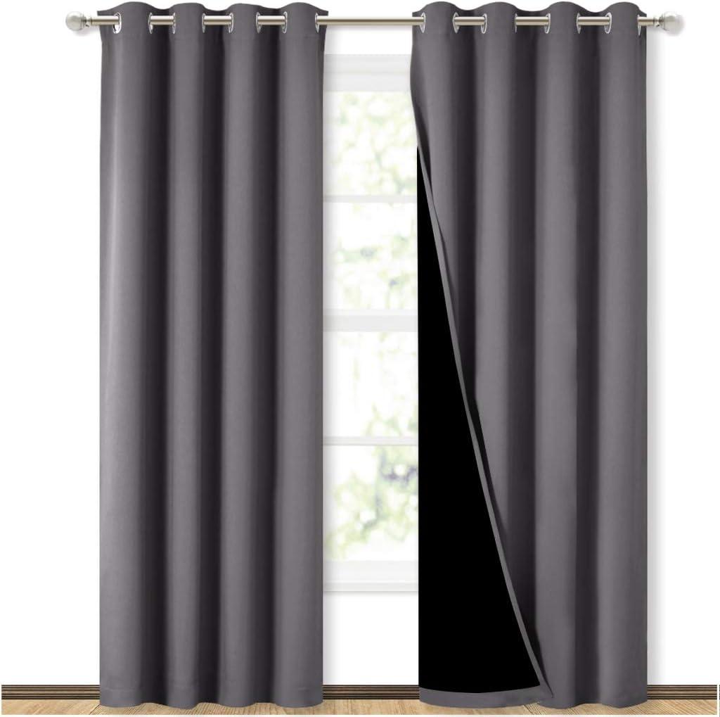 NICETOWN Grey Full Shade Curtain Panels, Pair of Energy Smart & Noise Blocking Out Blackout Drapes for Dining Room Window, Thermal Insulated Guest Room Lined Window Dressing(Gray, 52 x 84 inch) (Pack of 2)