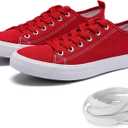 Canvas Shoes for Women Casual Low Top Sneakers Fashion Womens Tennis Shoes with Extra Laces (10, Red)