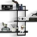 PHOENANCEE 3 Tier Wall Shelves,Decorative Floating Shelf for Wall,Plants Photo Shelf Storage Display Shelving Wood for Living Room Bedroom Kitchen Home Office Decor,Modern,Large,22 Inch(Black)