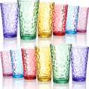 Bravario Hammered Plastic Drinking Tumbler, Dishwasher-Safe Premium Quality Water Glasses, BPA-Free Reusable Mixed Colors Assorted Stackable Cups, 22 oz Set of 12