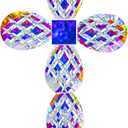 QFkris 9'' Tall Colorful Crystal Cross Standing Grid Modern Cross Figurine Glass Craft Memorial Gifts Christian Decor