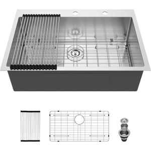 33 Drop In Kitchen Sink - Beslend 33x22 Inch Single Bowl Kitchen Sinks Stainless Steel Topmount Basin 16 Gauge Handmade Top Mount Sink (33 Inch)
