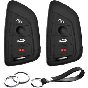 2pcs Compatible with BMW 1 2 3 4 5 6 7 8 Series X1 X2 X3 X4 X5 X6 X7 i4 Z4 M5 M6 M7 M8 GT3 GT5 Key Fob Cover Case Key Chain Protector Keyless Remote Holder (Black)