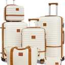 Joyway Luggage Set 3 Piece Suitcase Sets with Spinner Wheel,Hardside Expandable Travel Laggage with TSA Lock (13/20/24/28 White Brown)