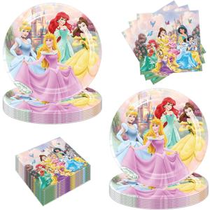 40Pcs Princess Party Supplies include 20 plates, 20 napkins for the Princess Birthday party Decoration