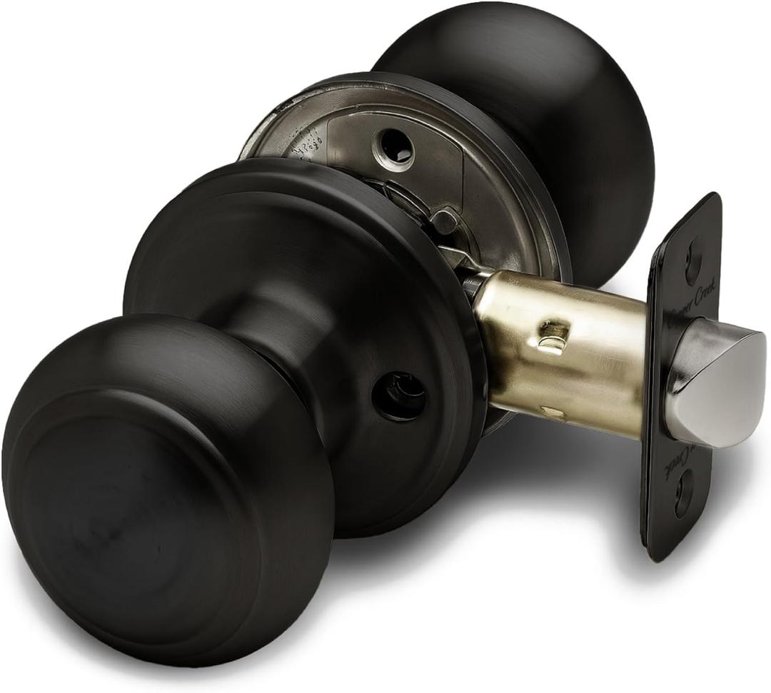 Copper Creek Colonial Passage Interior Door Knob  ANSI Grade-3 Certified, Modern Heavy Duty Handle, Easy Install and Reversible for Bedroom, Bathroom and Closets  Matte Black (1 Pack)