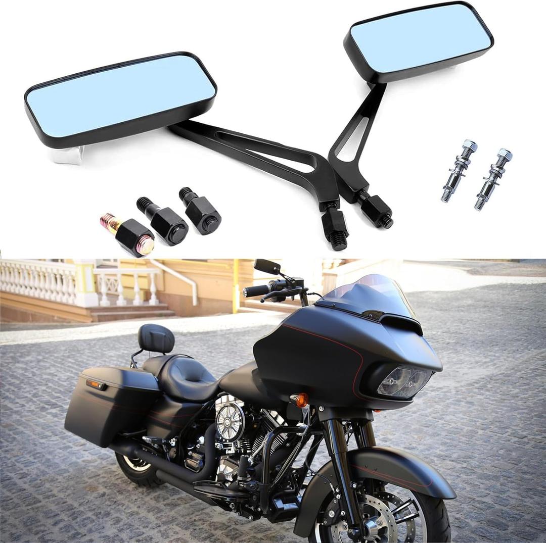 8mm/10mm Black Motorcycle Rectangle Handlebar Rearview Mirrors Compatible with Harley Street Glide Road King Softail Sportster Iron 883 XL1200 Chopper Softail
