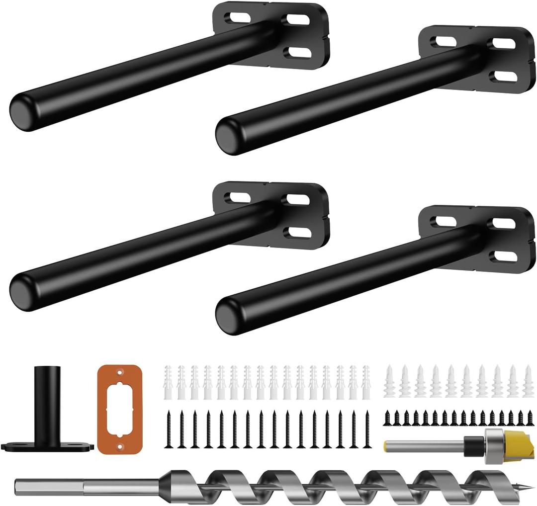 4pcs Wall Shelf Brackets Heavy Duty Floating Shelf Bracket Hidden,Invisible Black Shelving Brackets Decorative Floating Shelf Hardware Heavy Duty,Metal Shelf Support Bracket(6"-4pcs)