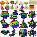 Natonhi Halloween Crafts Scratch Art for Kids, 96PCS Halloween Games Magic Rainbow Scratch Paper Off Cards Set for Sudent Classroom Activities Crafts Party Favors