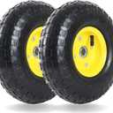AR-PRO (2 Pack) 4.10/3.50-4 Tire and Wheel, Replacement 10-Inch Pneumatic Tire with 5/8" Bearings and 2.2" Offset Hub, Compatible with Hand Truck, Wheelbarrow, Wagon, Gorilla Carts (Yellow)