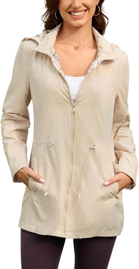 Women's Rain Jacket Long Lightweight Hooded Windbreaker Raincoat Outdoor Waterproof Trench Coats Travel Jacket (Green, M)