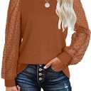 ZESICA Womens V Neck Cute Sexy Long Sleeve Fall Shirt Dressy Casual Top | Ribbed Knit, Mesh Puff Sleeves, Going Out Clothes, Date Night Tops, Work Blouse, Holiday Party Outfits, Large