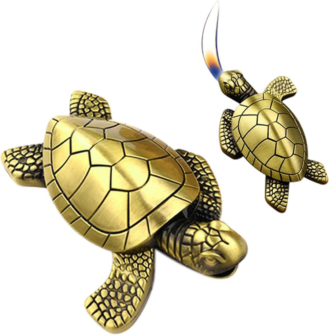 Torch Lighter - Turtle Shaped Refillable Gas Adjustable Flame Lighter, Unique Gift for Men & Women, Decorative Tabletop Lighter for Home & Office (Without Butane)-Bronze