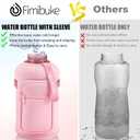 Fimibuke Half Gallon Water Bottle with Sleeve 64 OZ Water Bottle with Handle & Straw Leakproof Motivational Sports Gym Water Bottle with Time Marker BPA Free Water Jug with Reusable Neoprene Holder