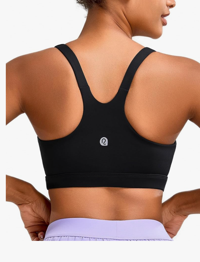 RUNNING GIRL Sports Bra for Women High Support, Molded Cup High Impact Sports Bras for Women with Sewn in Pads, Black M