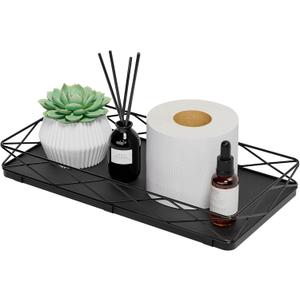 Lixple Toilet Paper Basket Holder, 13" Toilet Tank Tray, Wood and Metal Toilet Tray Vanity Organizer Bathroom Tray, Kitchen Sink Organizer for Soap Dispenser (Black)