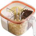 Clear Plastic Condiment Jars - 4 Compartment Set with Lid, Cover and Serving Spoons for Salt, Pepper, Powder