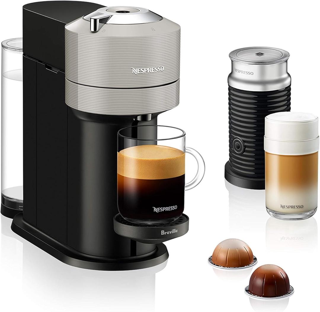 Nespresso Vertuo Next Coffee and Espresso Maker by Breville, with Aeroccino Milk Frother, Light Grey (Gray)