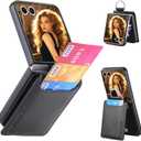 Wallet Case for Samsung Galaxy Z Flip 7 with 3 Card Slots Holder and Ring, Luxury PU Leather Kickstand Shockproof Protective Cover for Galaxy Z Flip7 LZQB Black