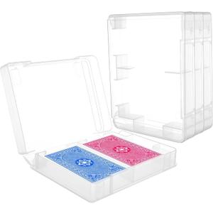 4 PCS Plastic Playing Cards Boxes, Snaps Closed Empty Plastic Storage Box, 2 Decks Playing Card Case, Playing card Storage Clear Business Trading Card Case for 3.4x2.2inches Cards