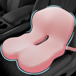 Mosxoed Memory Foam Seat Cushion for Sciatica & Back Pain Relief  Ergonomic Chair Pad with Adjustable Strap & Supportive Comfort Cover, NonSlip for Car, Truck, Office Chair  Pink