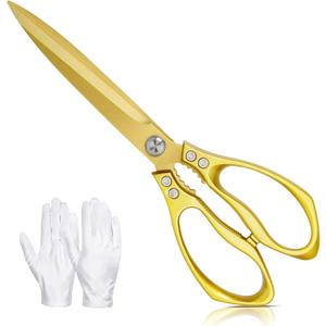 Large Ribbon Cutting Scissors,Heavy duty gold stainless steel scissors,With scissors and a pair of white gloves,Suitable for Ribbon-Cutting,Office,Home,and Crafts, Right/Left Handed (10.83 inches)