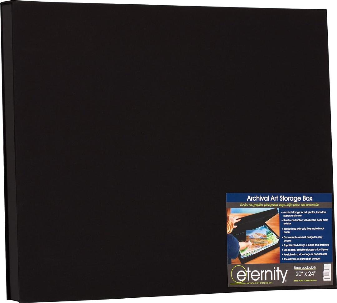HG Art Concepts Eternity Archival Clamshell Photo Storage Box, Black - 20"x24" - For Storing Artwork, Photos & Documents, Deluxe Acid-Free, Sturdy & Lined With Archive-Quality Paper