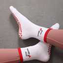 Women's Cute Grip Pilates Socks Non-Slip Crew Yoga Barre Socks with Colored cuff & Embroidery (Red-1 Pack)