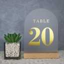 Wedding Table Numbers 1-20, Acrylic Arch Signs with Natural Wood Stands Holders, Rustic Table Decor for Reception & Parties (Frosted Gold)