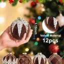 Ciaell 12PCS Brown Velvet Christmas Ornaments - 3.15inch Christmas Tree Balls - Shatterproof Plastic Balls Xmas Hanging Ornaments with Gift Box for Holiday Indoor Outdoor Decorations
