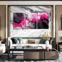 Black and Pink Abstract Wall Art for Office - Modern Art Wall Decor Living Room - Large 3 Piece Canvas Wall Art for Bedroom Size 24" x 36"